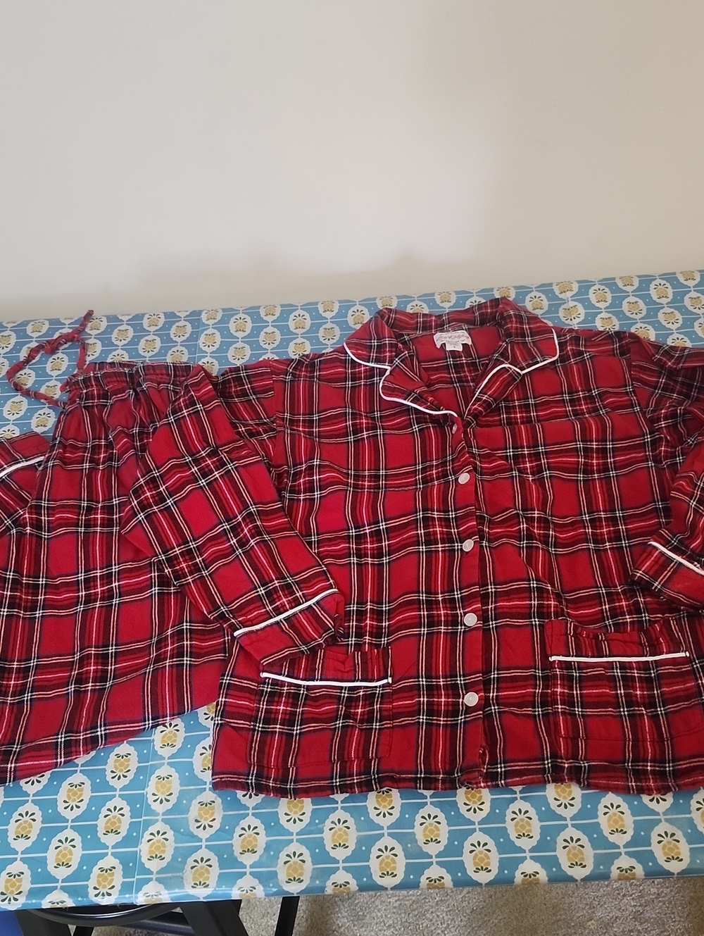 Lanz Of Salzburg Red Plaid tartan Flannel Pajama Set Small 100% Cotton